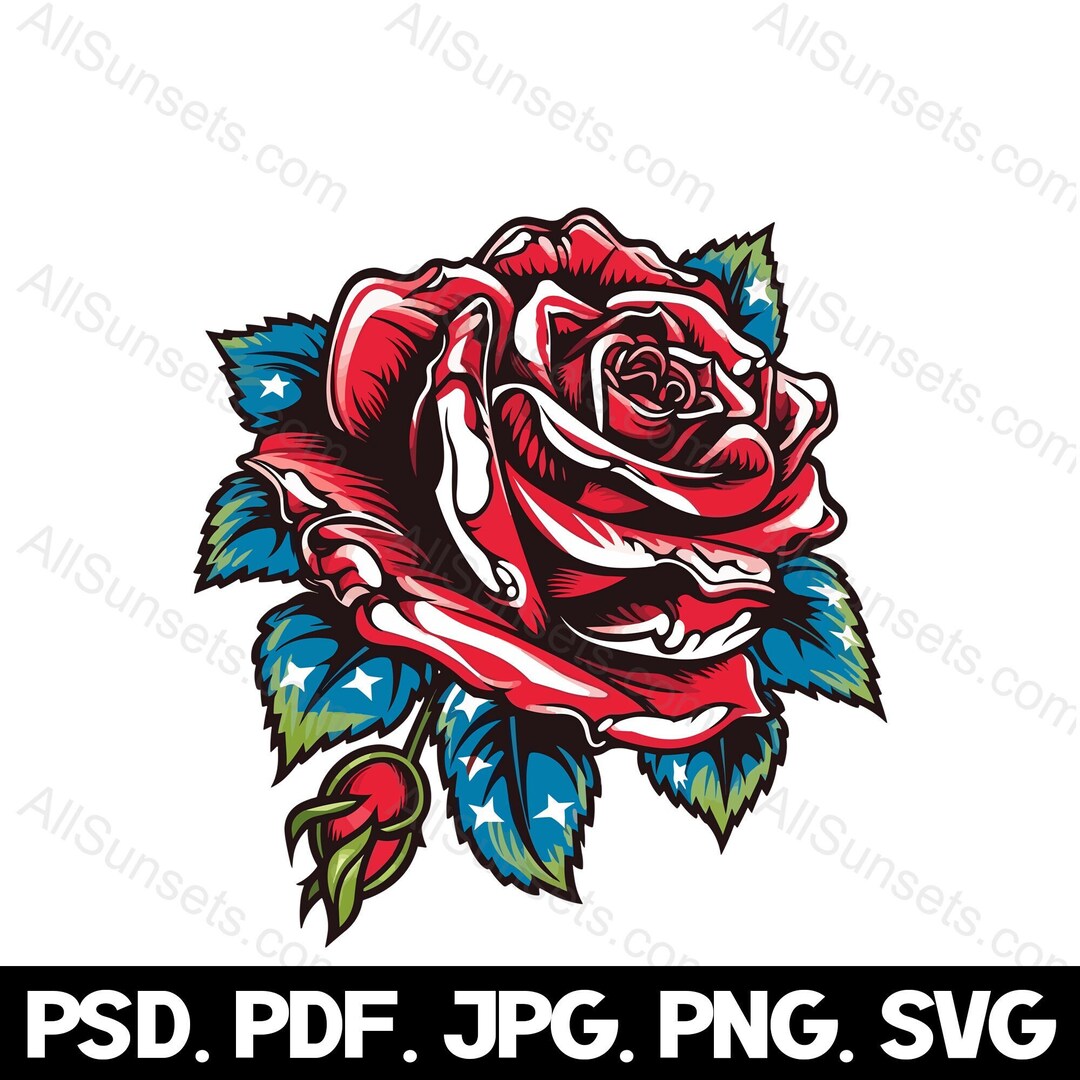 American Flag Rose Svg Png Jpg Pdf Psd File Types Patriotic Flower 4th