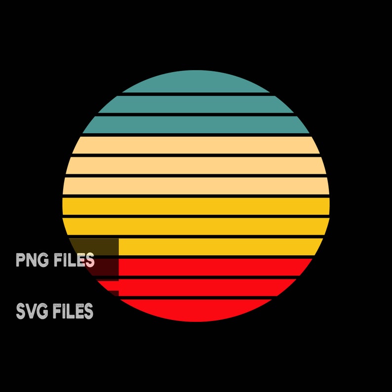 Retro Vintage Sunset png svg jpg psd pdf File Types Clipart Sun 4 Color Palette Commercial License Print on Demand Graphics