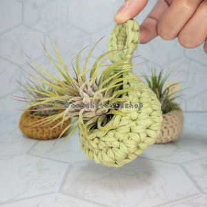 Decorative Crochet Air Plant Hanging Basket • handmade removable plant pot, flower basket planter, decorative basket, t-shirt yarn
