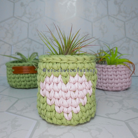 Decorative Crochet Air Plant Plant Pot Cover  Handmade Removable Plant Pot  Cover, Flower Pot, Planter, Storage Basket, T-shirt Yarn - Etsy