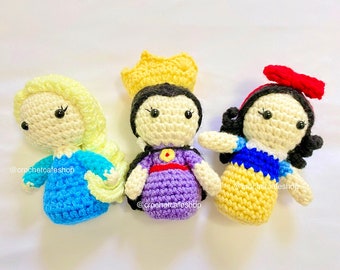 Princesa Ice Snowy White Cinderela e Evil Queen Villain • brinquedo de pelúcia amigurumi de crochê feito à mão