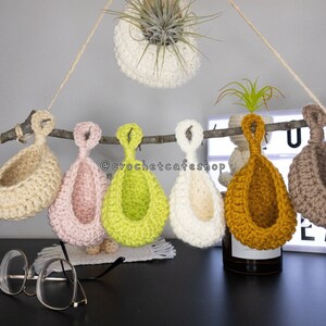 Decorative Crochet Air Plant Hanging Basket • handmade removable plant pot, flower basket planter, decorative basket