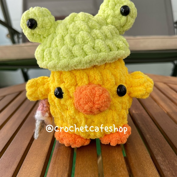 Squishy Duck with Knife and Froggy Hat Squishmallow Crochetmallow • handmade crochet amigurumi plush toy