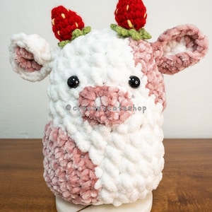 Squishy Strawberry Cow Squishmallow Crochetmallow • handmade crochet amigurumi plush toy