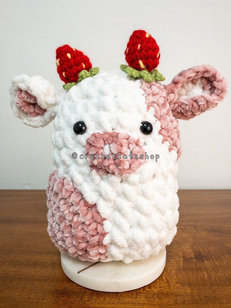 Squishy Strawberry Cow Squishmallow Crochetmallow • handmade crochet amigurumi plush toy 