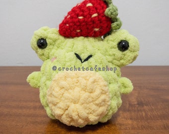 Squishy Mini Strawberry Frog Squishmallow Crochetmallow • handmade crochet amigurumi plush toy