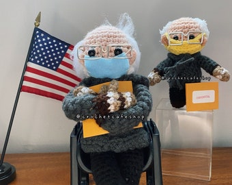 Bernie Sanders Mittens Inauguration 2021 Doll digital PDF CROCHET PATTERN • handmade crochet amigurumi plush toy