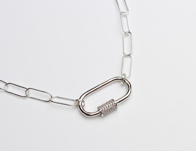 Sterling Silver Paperclip Chain & Carabiner Necklace 925 Etsy