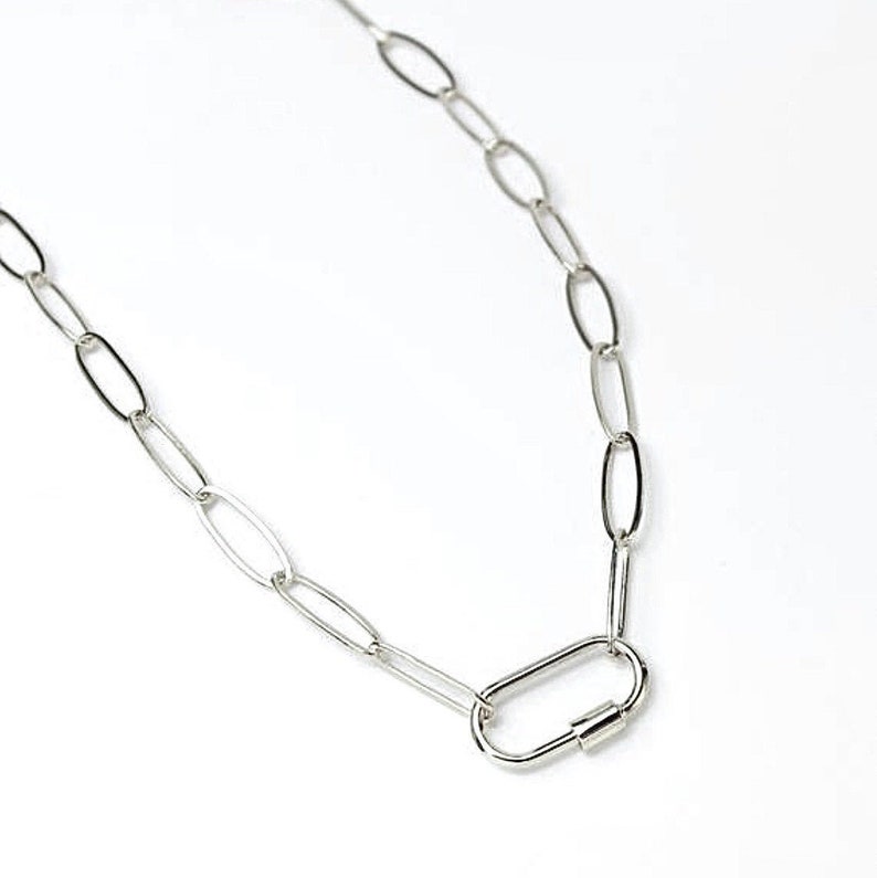 Sterling Silver Paperclip Chain Necklace Carabiner Necklace Etsy