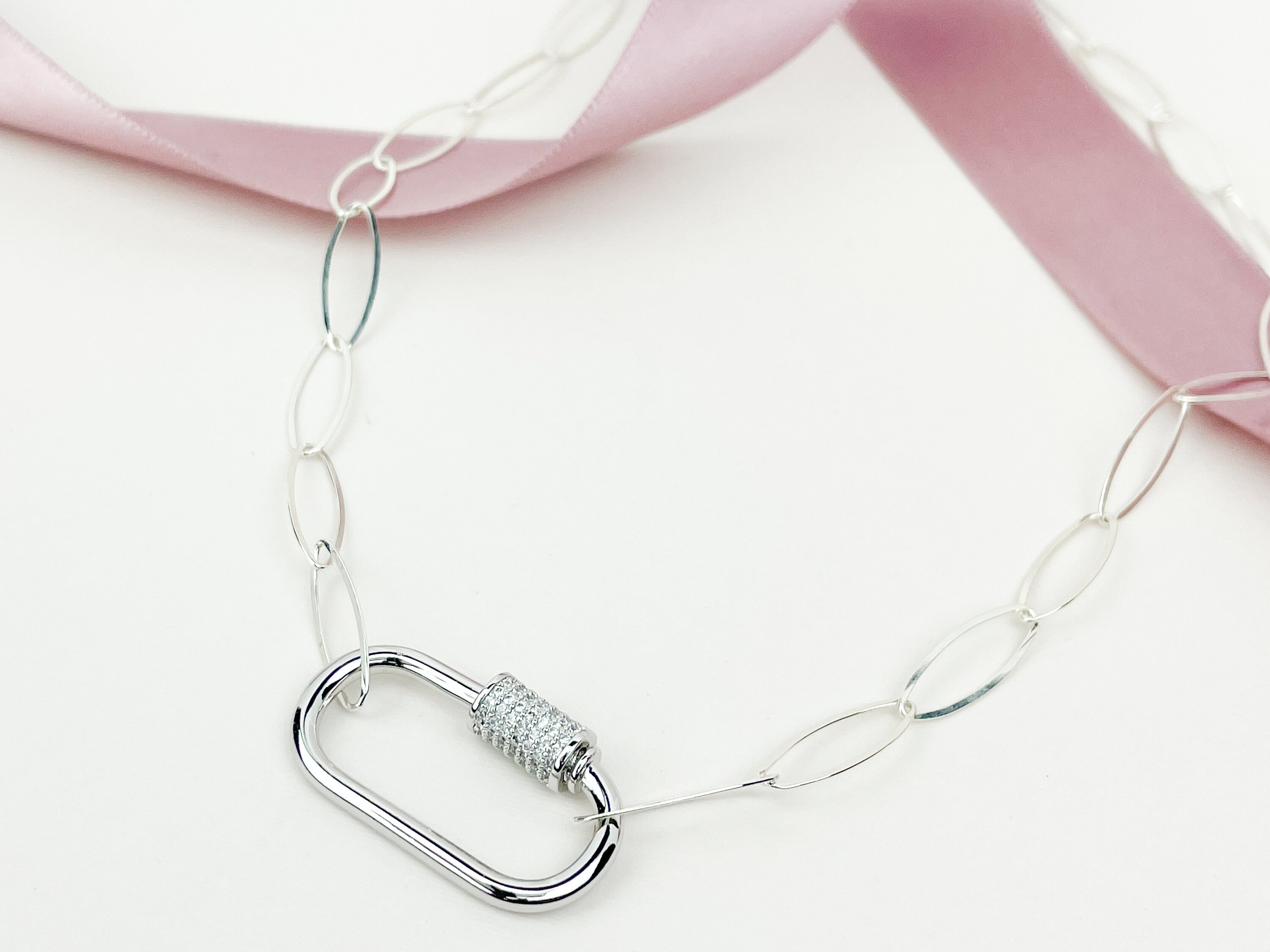 Silver Carabiner Necklace Sterling 