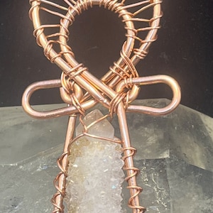 South African Spirit Quartz Amethyst Cactus Ametrine Egyptian Kemetic Coptic Cross Copper Ankh Wirewrapped Pendant Necklace