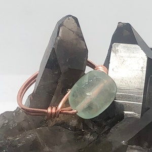 Aqua Green Fluorit Perlen Ring Kupfer oder Messing
