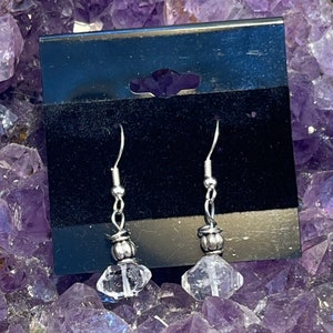 NEW! Moroccan Tabby Quartz Herkimer Diamond Sterling Silver Hooks Drop Dangle Earrings