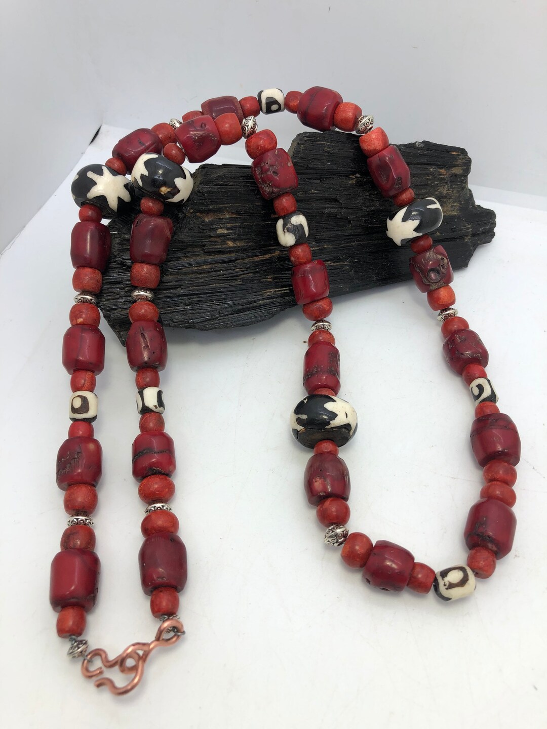 34 Inch Red Coral and African Bone Beads Beaded Necklace FREE - Etsy