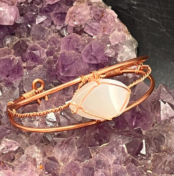 Selenite Crystal Copper Bracelet Wire wrapped Handmade