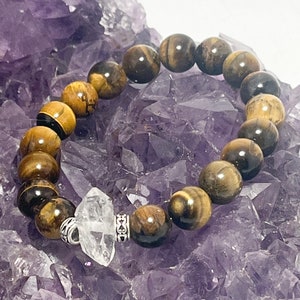 Tigers Eye and Herkimer Diamond Stretchy Bracelet By Infinite Treasures, LLC