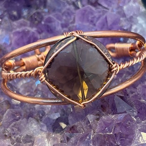 Beautiful Smoky Quartz Hexagonal Crystal Copper Bracelet Wire wrapped Handmade