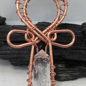 BrazilianQuartz Crystal Polished Wand Crystal Copper Wearable Egyptian Kemetic Ankh Pendant Jewel Necklace by Infinite Treasures,LLC