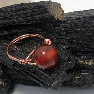 Genuine Carnelian Bead Ring Copper or brass by Infinite Treasures,LLC