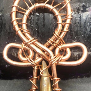 Natural Mother of Pearl and Tigers Eye Copper Egyptian Kemetic Coptic Cross  Ankh Wirewrapped Wearable Necklace Pendant- FREE SHIPPING!!!