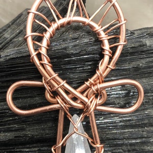 Moroccan Selenite Crystal Copper Ankh Pendant (copper chain sold separately)