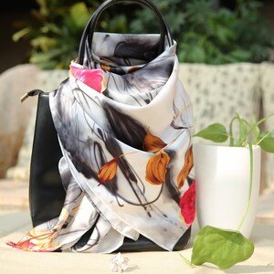Safflower Imprint--Chinese Mulberry Silk Hand Rolled Scarf