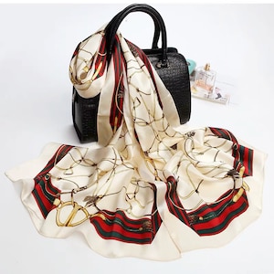 Ribbon (Beige) New long style Chinese Mulberry Silk Scarf (shawl)