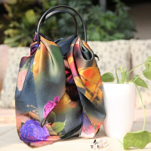 Birds and Flowers --Chinese Mulberry Silk Hand Rolled Scarf