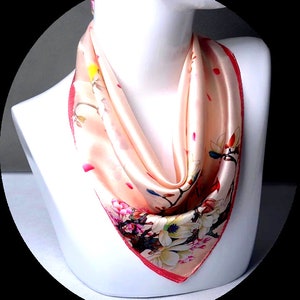 Magnolia pink Small Square  Mulberry Silk Scarf