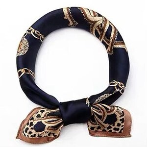 Leopard print(navy)-Small Square  Mulberry Silk Scarf