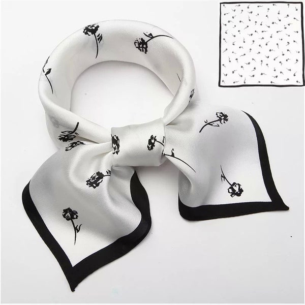 Elegant White Small Square  Mulberry Silk Scarf