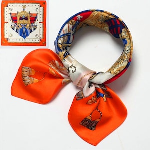 Royal Boat Orange Small Square  Mulberry Silk Scarf