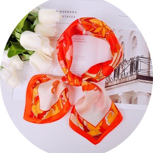 26in(65cm)-Small Square  Mulberry Silk Scarf-Golden Years (Orange)