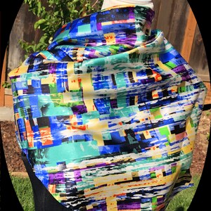Colored Stripes (Blue)  --Chinese Mulberry Silk Hand Rolled Scarf