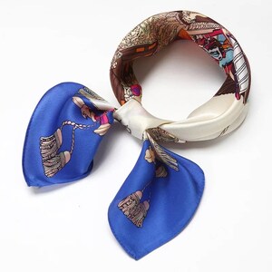 Royal Boat(blue)-Small Square  Mulberry Silk Scarf