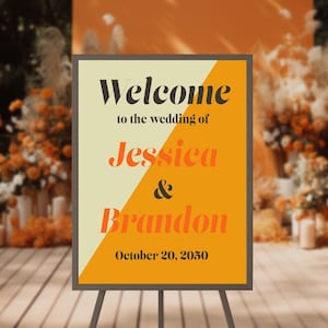 70s Welcome Sign Template/Gold Wedding Sign Printable/Retro Wedding Sign/Retro Wedding Sign/Corjl Instant Download/Retro Welcome Sign