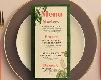 Printable Wedding Menu Template/Vintage Botantical Wedding Menu Download/Tropical Wedding Menu/Editable Menu Card Wedding/Instant Download/