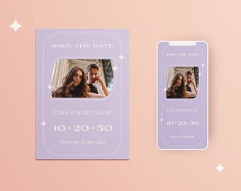 Dreamy Lilac Photo Save the Date Downloadable Template. Fully Editable Text, 5x7 Invite and digital invitation, Lavender Save the date