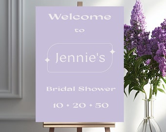Dreamy Lilac Lavender Bridal Shower Sign Template, soft purple bridal shower welcome sign, lavender retro bridal shower sign download