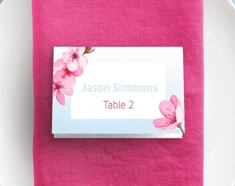 Editable Name Card Template, Cherry Blossom Wedding, Wedding Place Card, Editable Text, Instant Download, Corjl, Wedding Name Tag