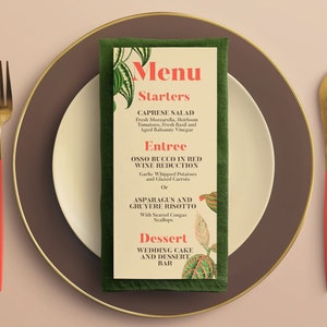 Printable Wedding Menu Template/Vintage Botantical Wedding Menu Download/Tropical Wedding Menu/Editable Menu Card Wedding/Instant Download/