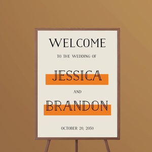 Printable Wedding Sign Template/Welcome Wedding Sign Download/Editable Retro Orange Welcome Sign/DIY Wedding Welcome Sign/Wedding Signage image 2