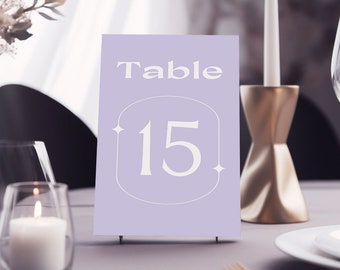 Table Number Template, Dreamy Lilac , Lavender Wedding Table Number Sign, Editable Text, Instant Download, Corjl, Table Numbers Printable