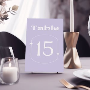 Table Number Template, Dreamy Lilac , Lavender Wedding Table Number Sign, Editable Text, Instant Download, Corjl, Table Numbers Printable image 1