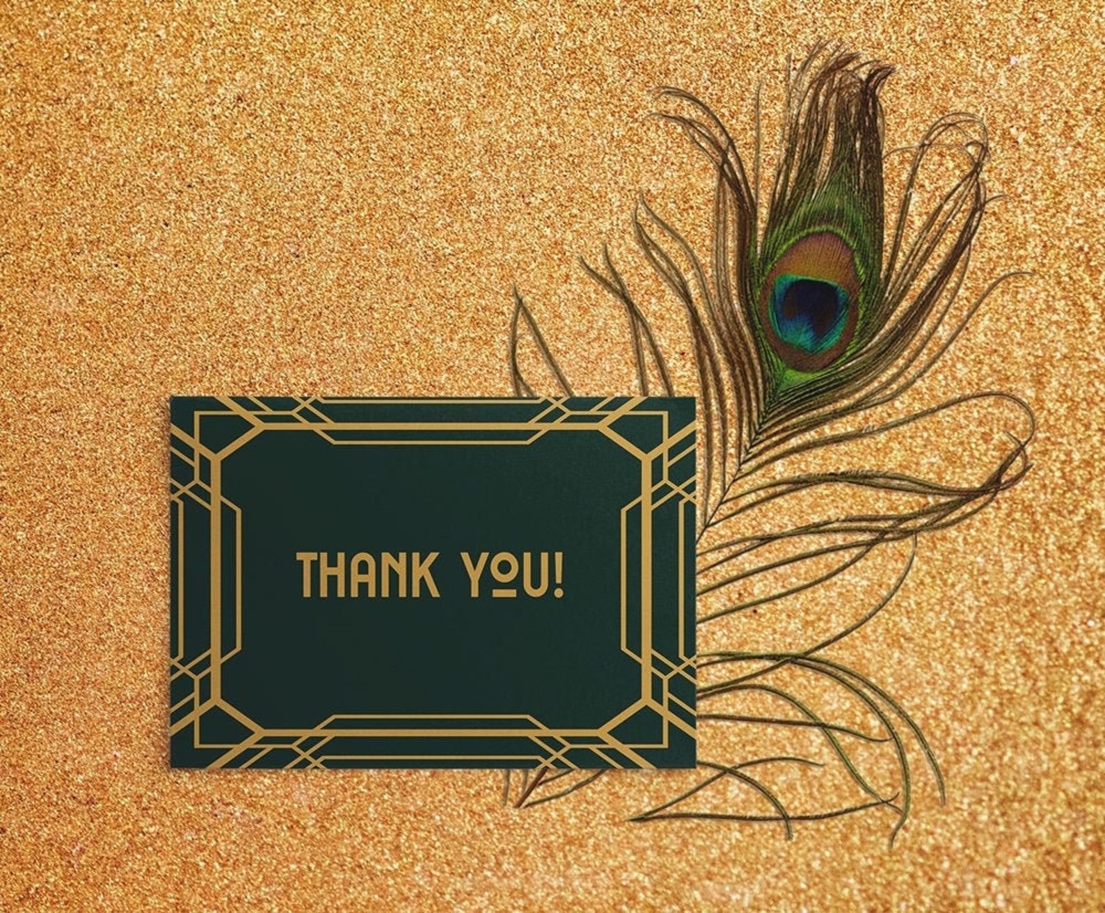 Emerald Art Deco Thank You Card/printable Wedding Thank You Card