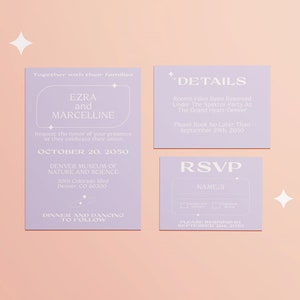 Retro Lilac Wedding Invitation Template: Dreamy Purple Suite (Corjl Instant Download)