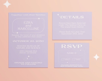 Retro wedding Invitation template/Dreamy lilac invitation suite/purple wedding invitation/Corjl Instant Download/ Wedding Download