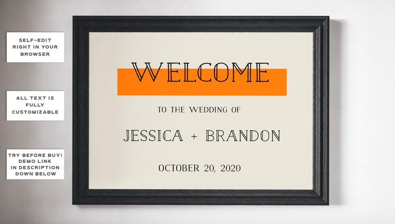 Printable Wedding Sign Template/Welcome Wedding Sign Download/Editable Retro Orange Welcome Sign/DIY Wedding Welcome Sign/Wedding Signage image 5