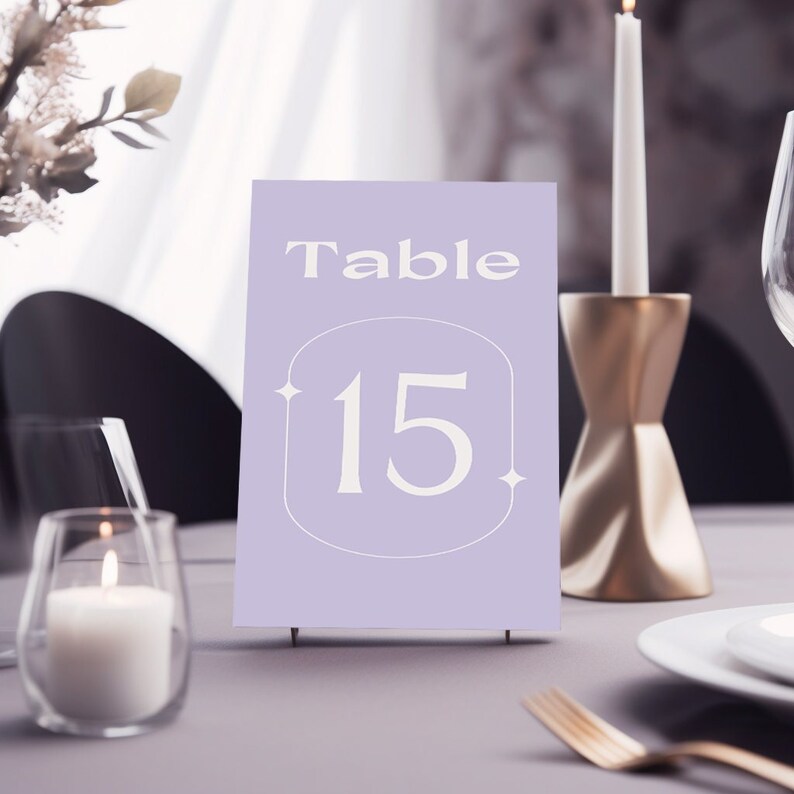 Table Number Template, Dreamy Lilac , Lavender Wedding Table Number Sign, Editable Text, Instant Download, Corjl, Table Numbers Printable image 1