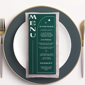 Forest Green Wedding Menu Template: Retro Modern Design (Digital Download)